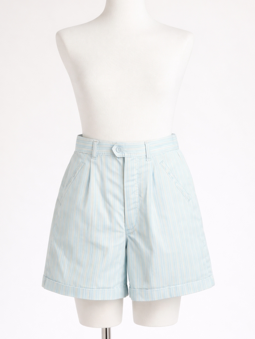 Light Blue & Yellow Striped High-Waist Shorts - Picture 3 of 5